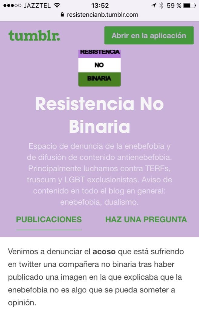 Somos resistencia no binaria, y nuestra prioridad es atacar a compañeras. Luchar contra el machismo ya si eso